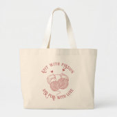 Breien slogan breien met passie, paars met liefde grote tote bag (Voorkant)