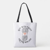 Breien slogan breien met passie, paars met liefde tote bag (Achterkant)