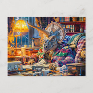 Breien Triceratops in een gezellige fauteuil Feestdagenkaart