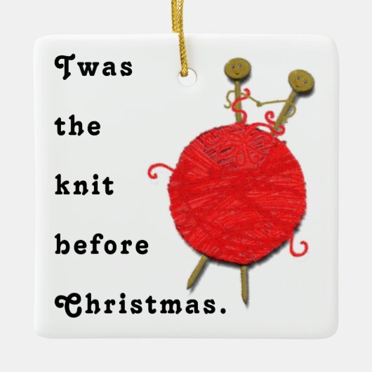 Breiën van kerstcadeaus keramisch ornament (Voorkant)