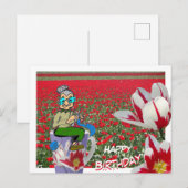 Breiende vrouw op tulpen mok verjaardagskaart briefkaart (Voorkant / Achterkant)