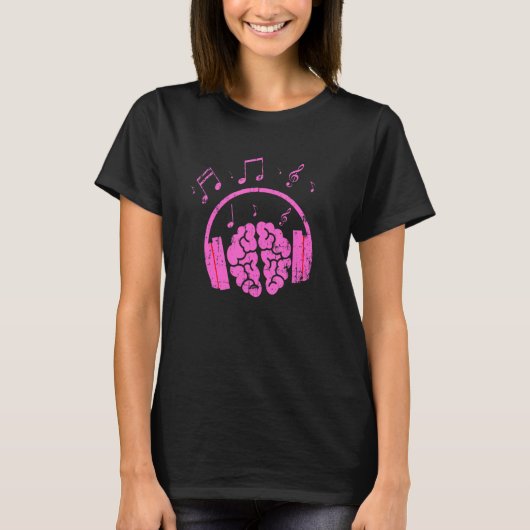 Brein in Licht Paarse Hoofdtelefoon Cool Music Gra T-shirt (Voorkant)
