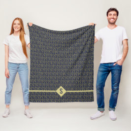 Breinaalden Ambachten Initiaal Gold + Navy Fleece Deken