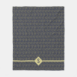 Breinaalden Ambachten Initiaal Gold + Navy Fleece Deken