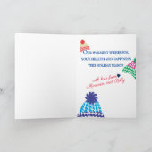 Breinaalden sneeuwman gepersonaliseerde kerst feestdagen kaart (Binnen)