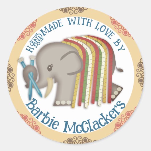 Breinaalden wollig garen olifant cadeau sticker (Voorkant)
