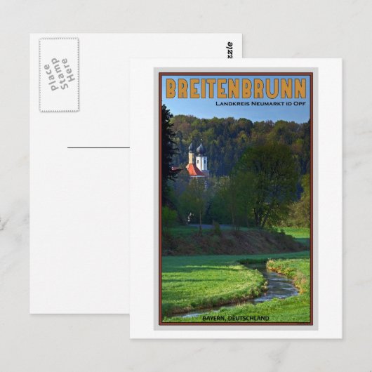 Breitenbrunn - Stream en Church Briefkaart (Voorkant / Achterkant)