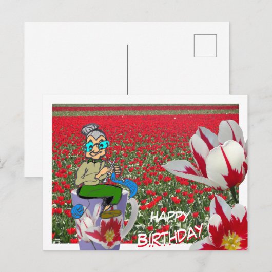 Breivrouw op Tulpen Mok Verjaardagsansichtkaart Briefkaart (Voorkant / Achterkant)