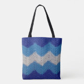 breiwerk met gestreepte figuren blauw en wit tote bag (Achterkant)