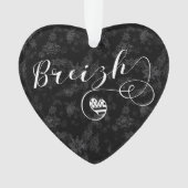 Breizh Flag in Heart, Brittany, Breton Language Ornament (voorkant)