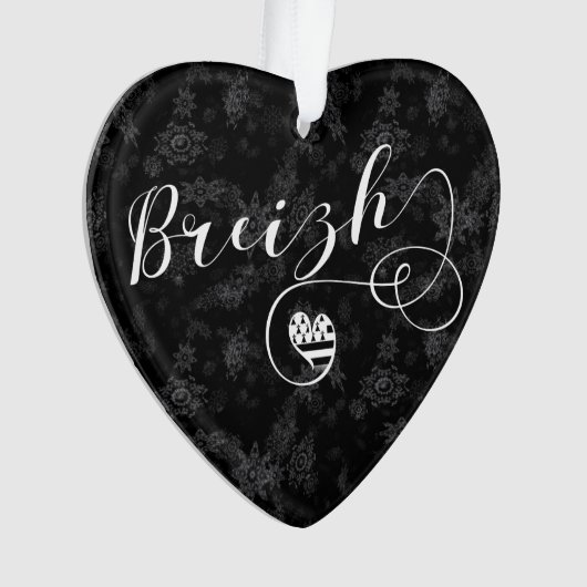 Breizh Flag in Heart, Brittany, Breton Language Ornament (voorkant)