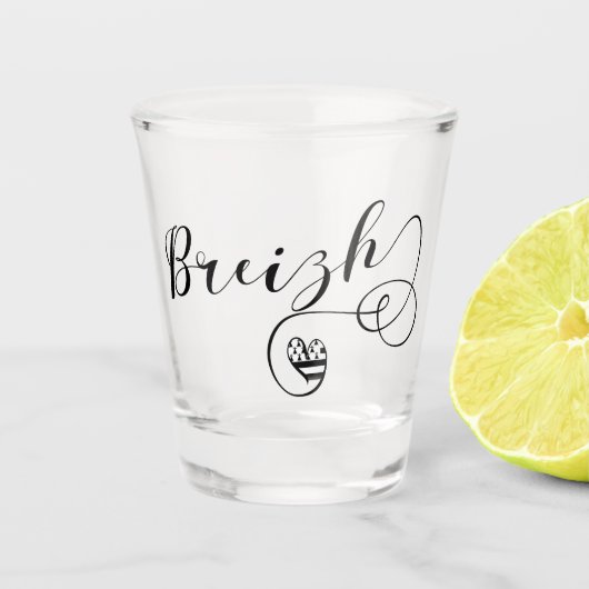 Breizh Flag in Heart, Brittany, Breton Language Shot Glas (Voorkant)