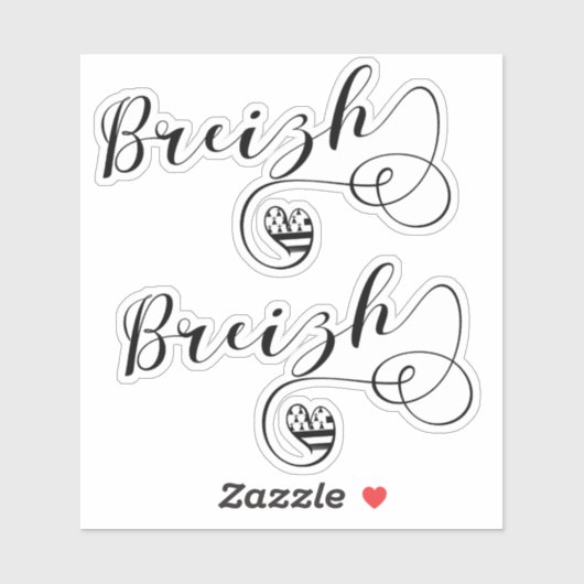 Breizh Flag in Heart, Brittany, Breton Language Sticker (Vel)