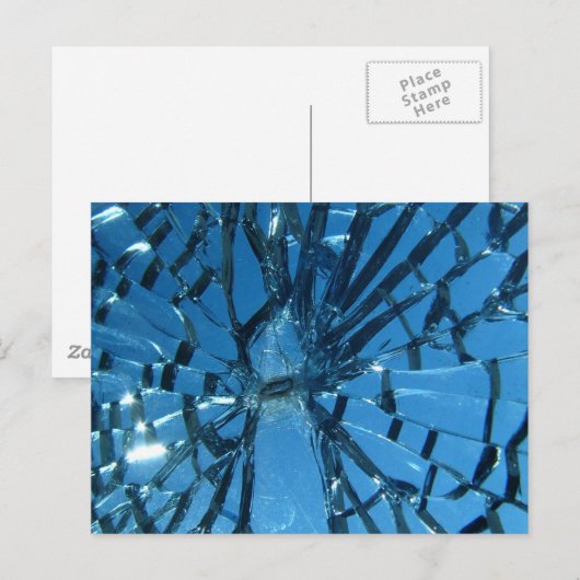 Breken blauw glas briefkaart (Voorkant / Achterkant)