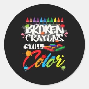 Breken Crayons nog steeds Kleur Shirt Mental Healt Ronde Sticker