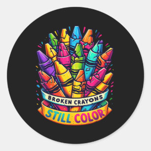 Breken Crayons nog steeds Kleur Shirt Mental Healt Ronde Sticker