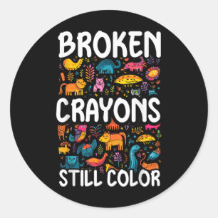 Breken krayons nog steeds kleurenbewustzijn ronde sticker