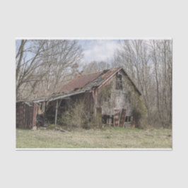 Breken omlaag Barn Amidst Bare Trees en Scrub Stru Tissuepapier