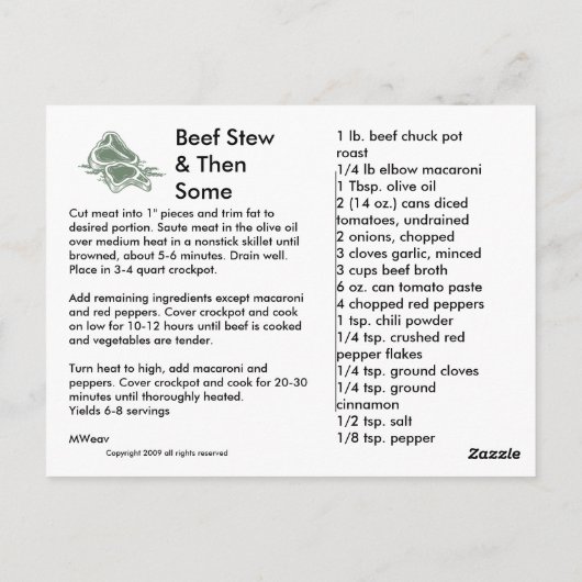 Breking Bread Recipe Card Collectie Beef Stew Briefkaart (Achterkant)