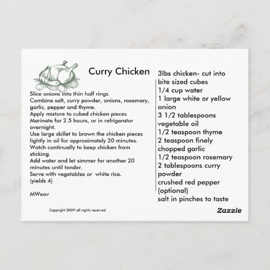 Breking Brood Curry Chicken Recipe Card Briefkaart (Achterkant)