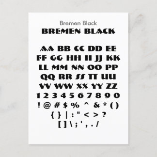 Bremen Black - Zazzle Font Sampler Sheet Briefkaart