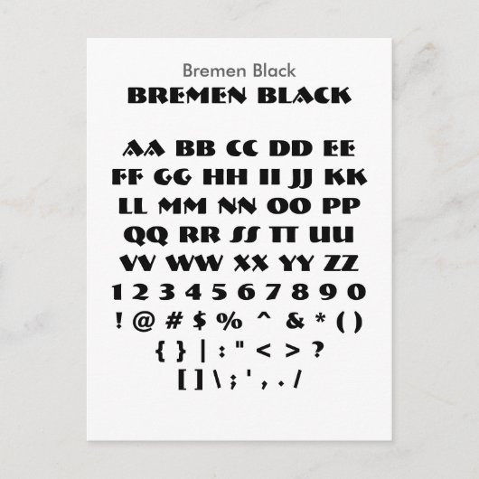 Bremen Black - Zazzle Font Sampler Sheet Briefkaart (Voorkant)