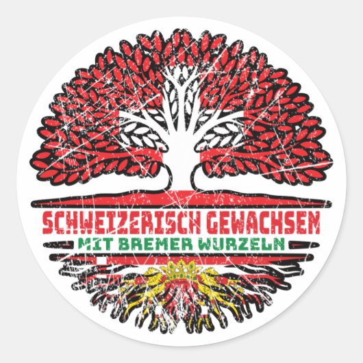 Bremen Bremer Schweizer Schweiz Baum Wurzel Flagge Ronde Sticker (Voorkant)