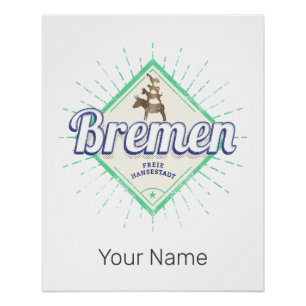 Bremen City Duitsland Retro Town Musicians Vintage Perfect Poster