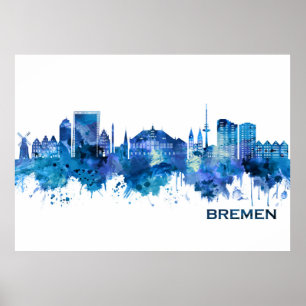 Bremen Germany Skyline Blue Poster