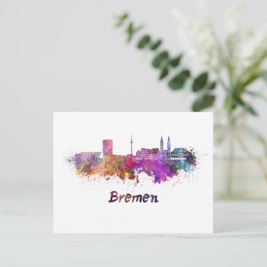 Bremen skyline in waterverf briefkaart (Staand voorkant)