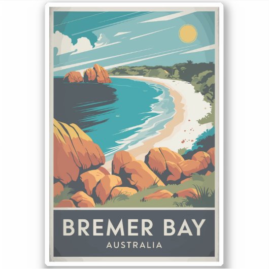 Bremer Bay Australië Illustratie Reizen Art Retro Sticker (Voorkant)