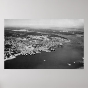 Bremerton, WA - Uitzicht uit de lucht van de stadf Poster