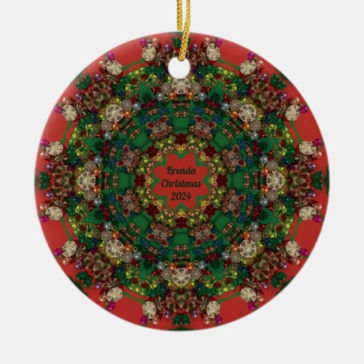 BRENDA ~ KERSTGROEN Geel Blauw Rood 2024 ~ Keramisch Ornament (Voorkant)