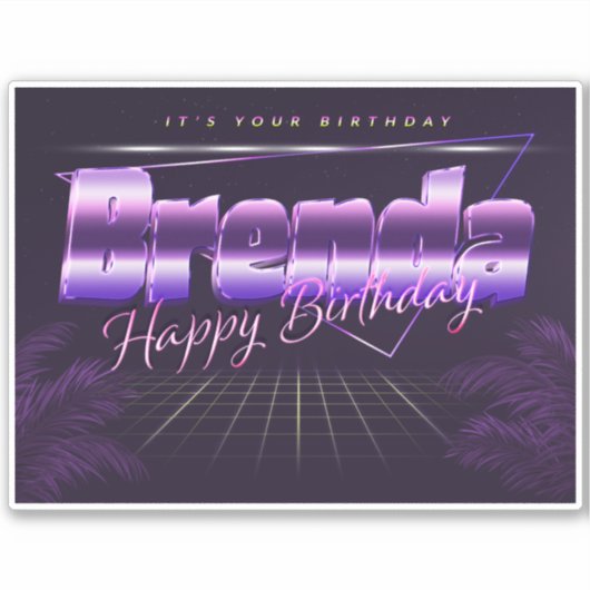 Brenda Name Vorname lila retro Sticker Geburtstag (Voorkant)