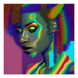 Brenda Queen Rainbow Schattige Haar Zwart Melanine Perfect Poster