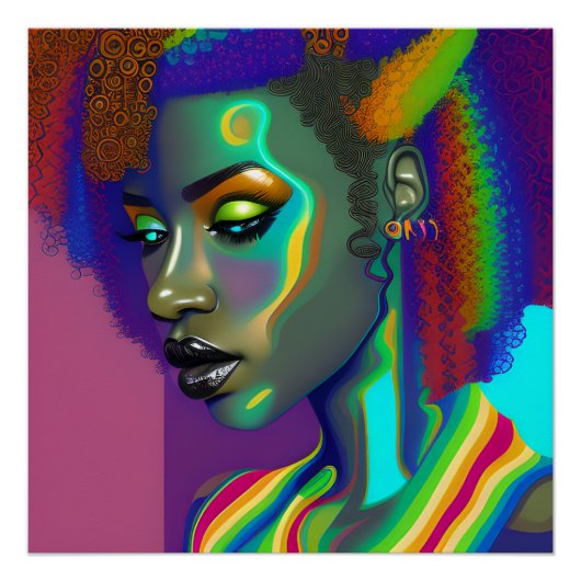 Brenda Queen Rainbow Schattige Haar Zwart Melanine Perfect Poster (Voorkant)