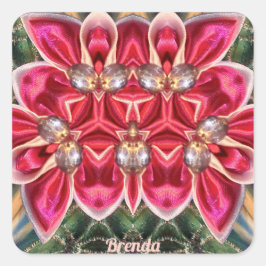 BRENDA ~ Shades Green, Silver, Roze Vierkante Sticker