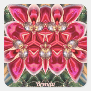 BRENDA ~ Shades Green, Silver, Roze Vierkante Sticker
