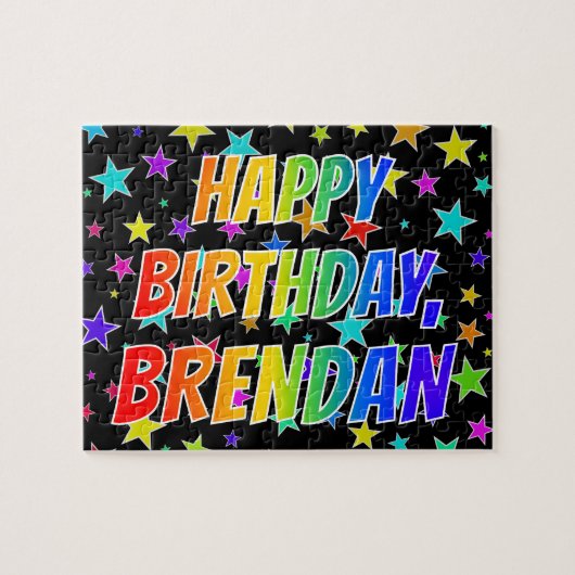 "BRENDAN" voornaam, geun "HAPPY BIRTHDAY" Legpuzzel (Horizontaal)