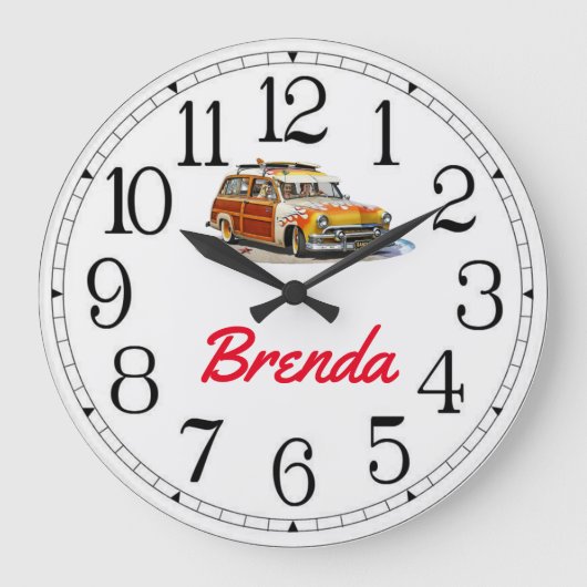 Brenda's Surfer Girl Woody Large Clock Grote Klok (Voorkant)