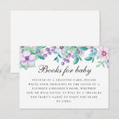 Breng boek voor baby verzoek. Paarse roze bloemen Informatiekaartje (Voorkant / Achterkant)