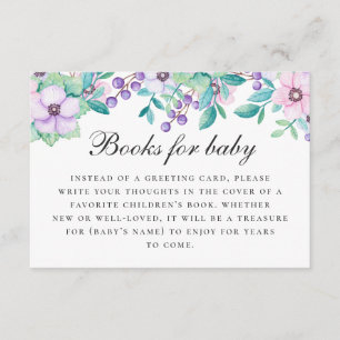 Breng boek voor baby verzoek. Paarse roze bloemen Informatiekaartje