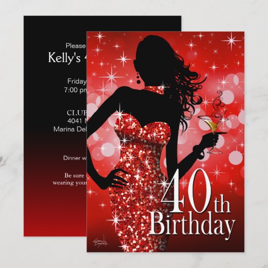 Breng de Bling 40th Birthday | rood Kaart (Voorkant / Achterkant)