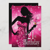 Breng de Bling Sparkle 21st Birthday | fuschia Kaart (Voorkant / Achterkant)