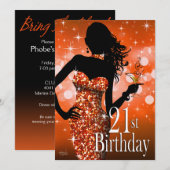 Breng de Bling Sparkle 21st Birthday | sinaasappel Kaart (Voorkant / Achterkant)