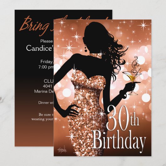 Breng de Bling Sparkle 30th Birthday | brons Kaart (Voorkant / Achterkant)