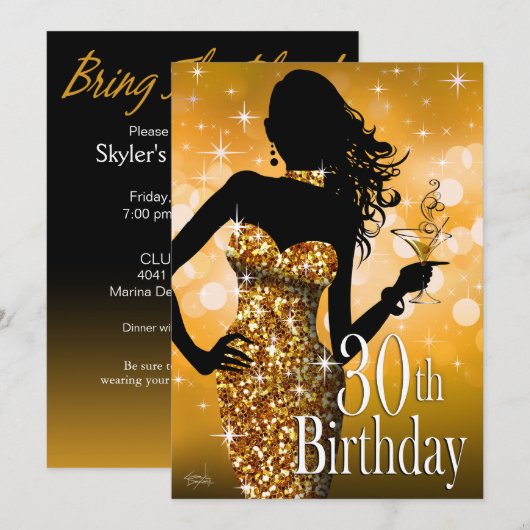 Breng de Bling Sparkle 30th Birthday | goud Kaart (Voorkant / Achterkant)