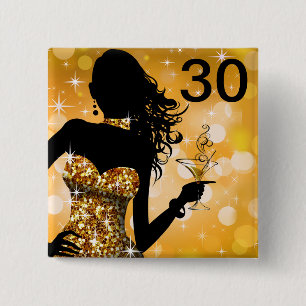 Breng de Bling Sparkle 30th Birthday   goud Vierkante Button 5,1 Cm