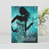Breng de Bling Sparkle 40th Birthday | blauwgroen Kaart (Staand voorkant)