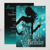 Breng de Bling Sparkle 40th Birthday | blauwgroen Kaart (Voorkant / Achterkant)